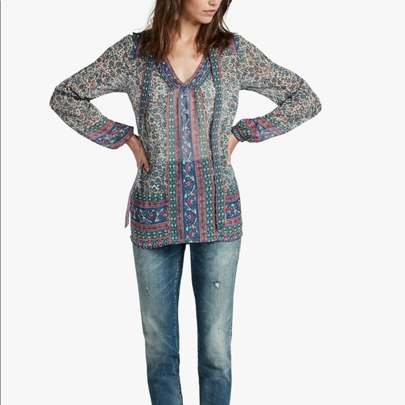 Lucky Brand Tops - Lucky Brand Woodblock Printed Blouse, Sz S
